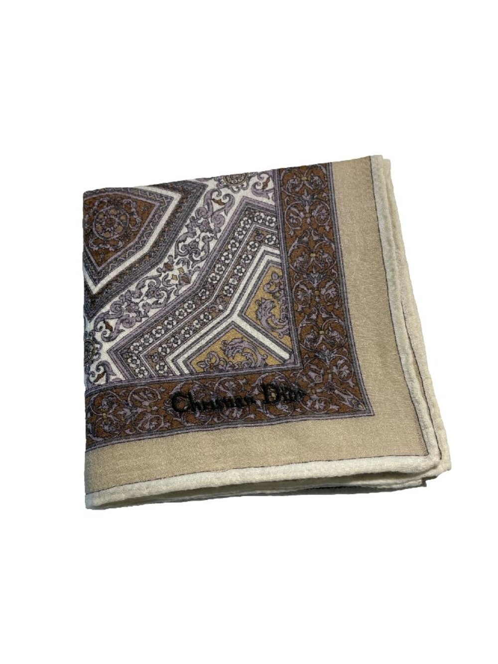 Christian Dior Vintage Cotton Scarf Rolled Hem Embroidered Logo 19” - Picture 2 of 11